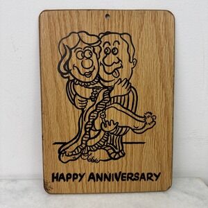 VTG 1970s Wooden Sign Happy Anniversary Sign Funny Wall 9"